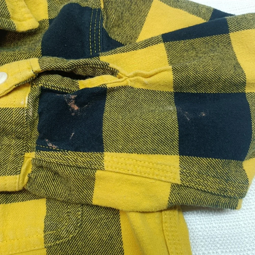 Vtg Oshkosh Boys Yellow Black Plaid Flannel‎ Shirt Size 5 90's Y2K Flaw